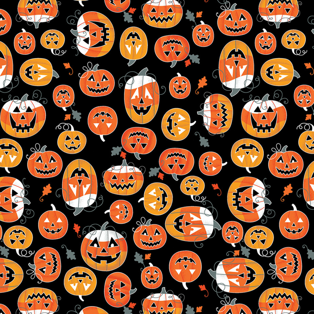 Glowing Pumpkins Black Glow-O-Ween Halloween Cotton Fabric by the Yard