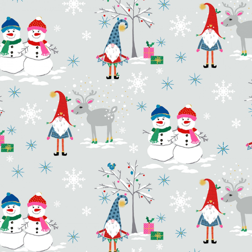 Scenic Snowman and Friends Cotton on Grey - A Gnome to Fa La Collection