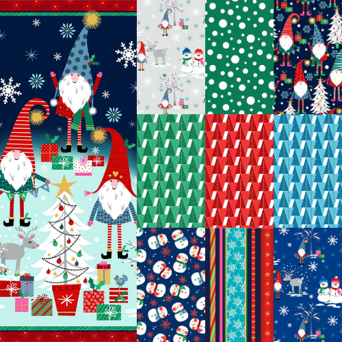 Michael Miller A Gnome to Fa La Christmas Metallic Fabric Bundles with Panel