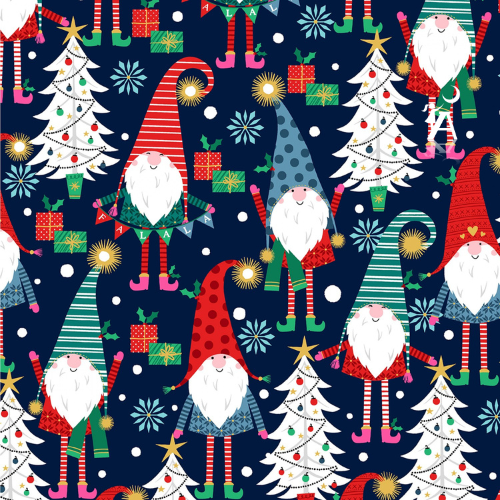 Gnome Cotton Fabric by the yard - A Gnome to Fa La Collection Navy Gnomes