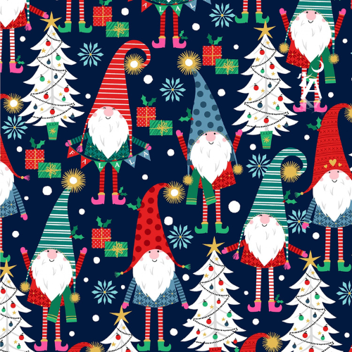 Gnome Cotton Fabric by the yard - Large Remnants - A Gnome to Fa La Collection Aqua Gnomes
