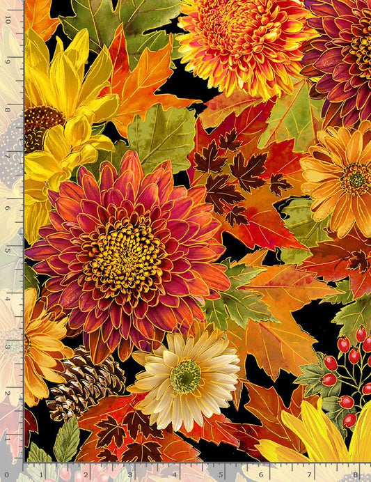 Packed Harvest Bouquets Metallic – 3 Yard Quilt Fabric Bundle | Angels Neverland Exclusive