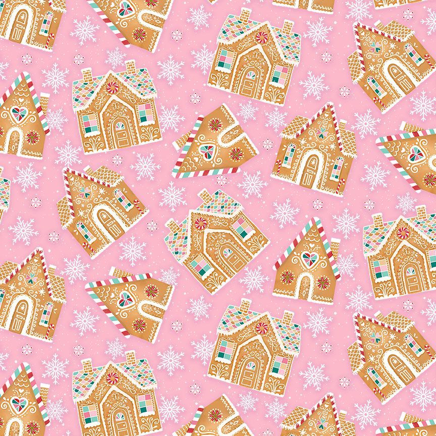 Gingerbread Dreams Pink Gingerbread Houses - Cotton Fabric by the Yard