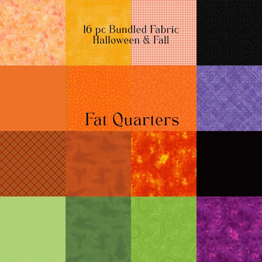 16-Piece Orange, Green, Black & Purple Fabric Bundle | Exclusive Halloween & Multi-Color Cotton Bundle – Fat Quarters, Half Yards, Yards