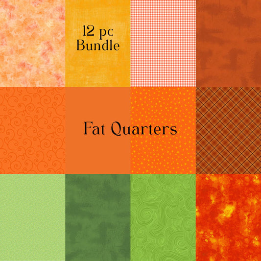 12-Piece Orange & Green Quilting Cotton Bundle | Exclusive Multi-Manufacturer Fat Quarters, Half Yards & Yards