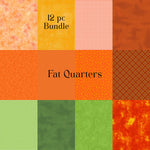 12-Piece Orange & Green Quilting Cotton Bundle | Exclusive Multi-Manufacturer Fat Quarters, Half Yards & Yards