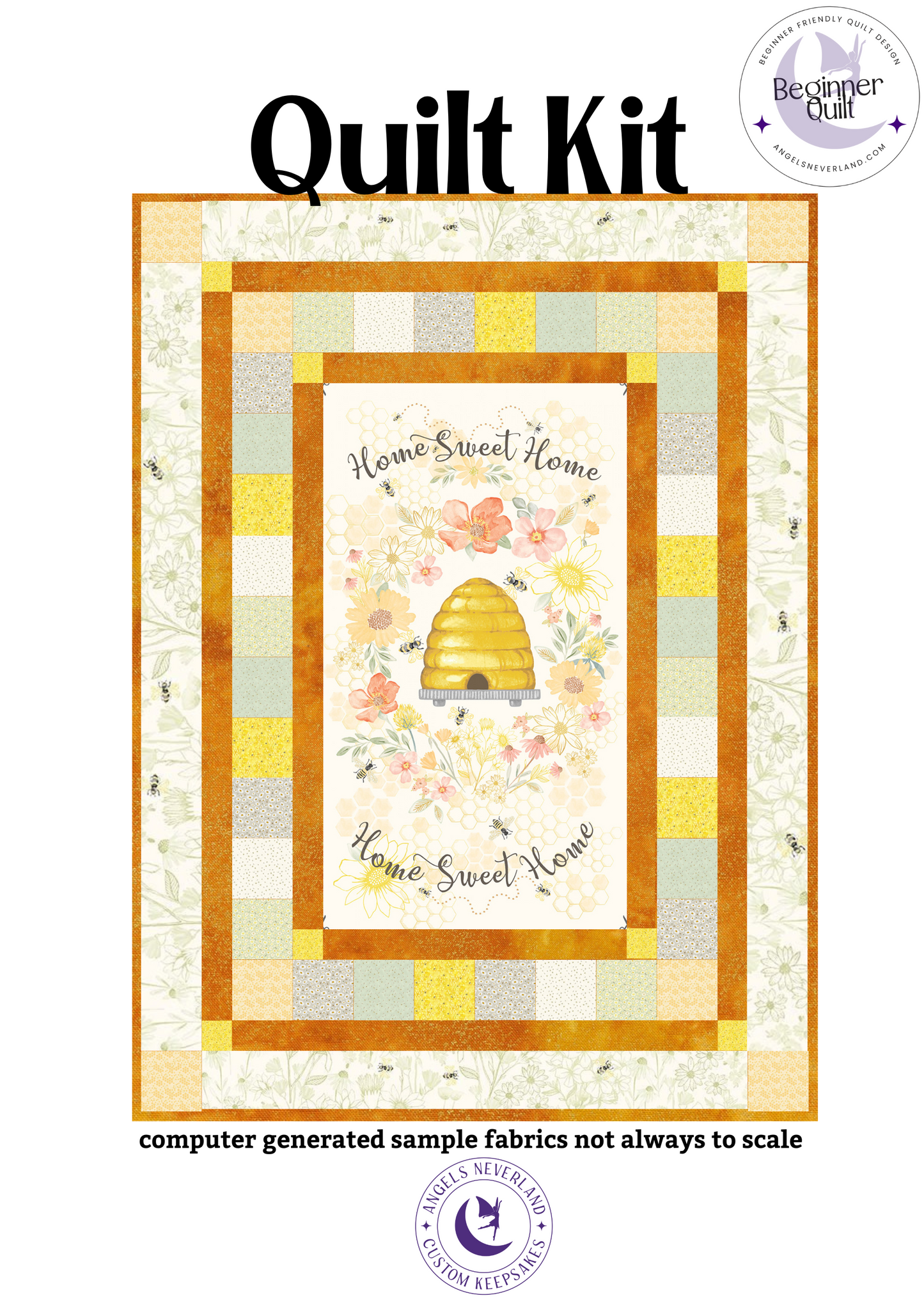Home Sweet Home Floral Bee Hive DIY Panel Quilt with Picture This Pattern