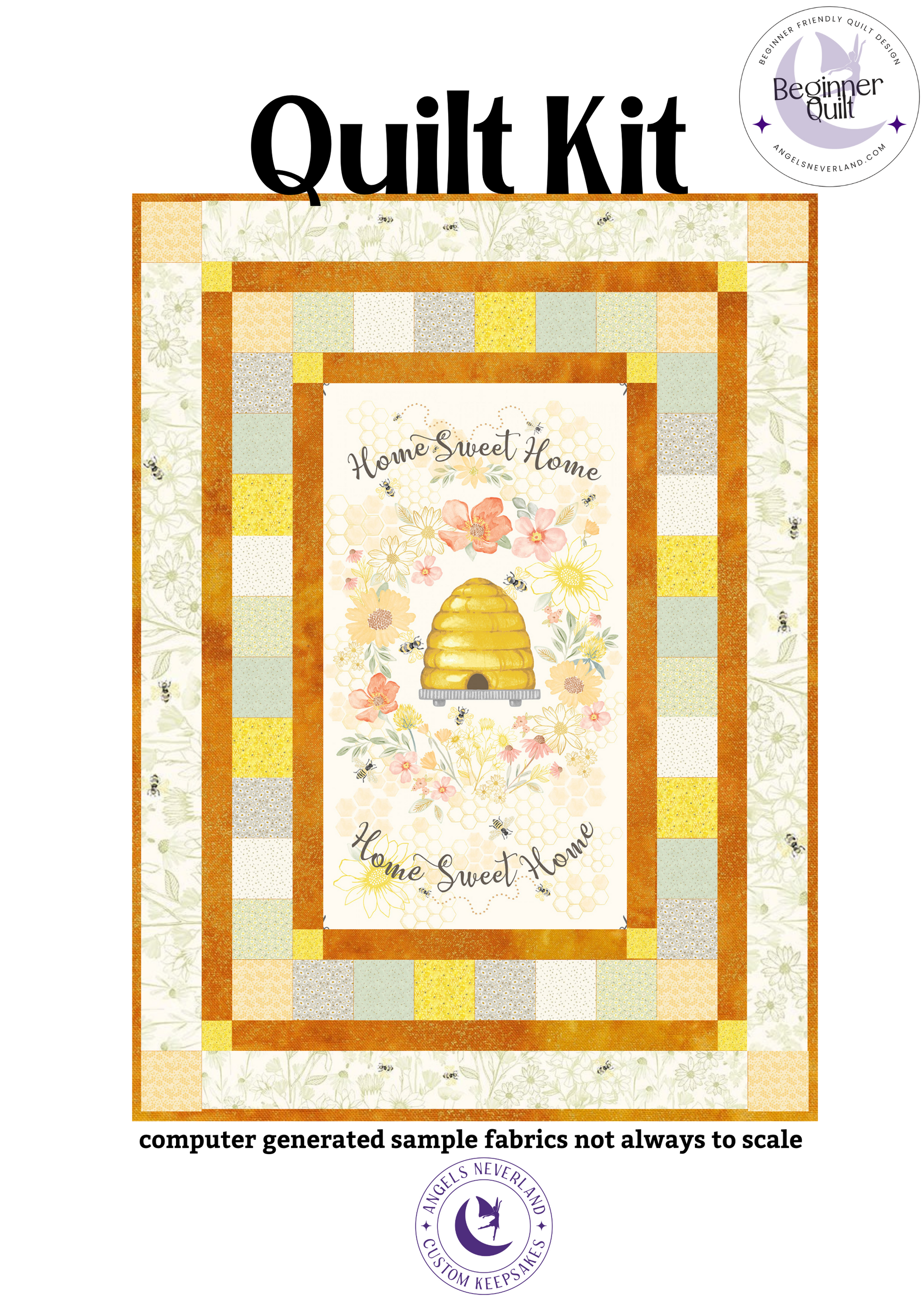 Home Sweet Home Floral Bee Hive DIY Panel Quilt with Picture This Pattern