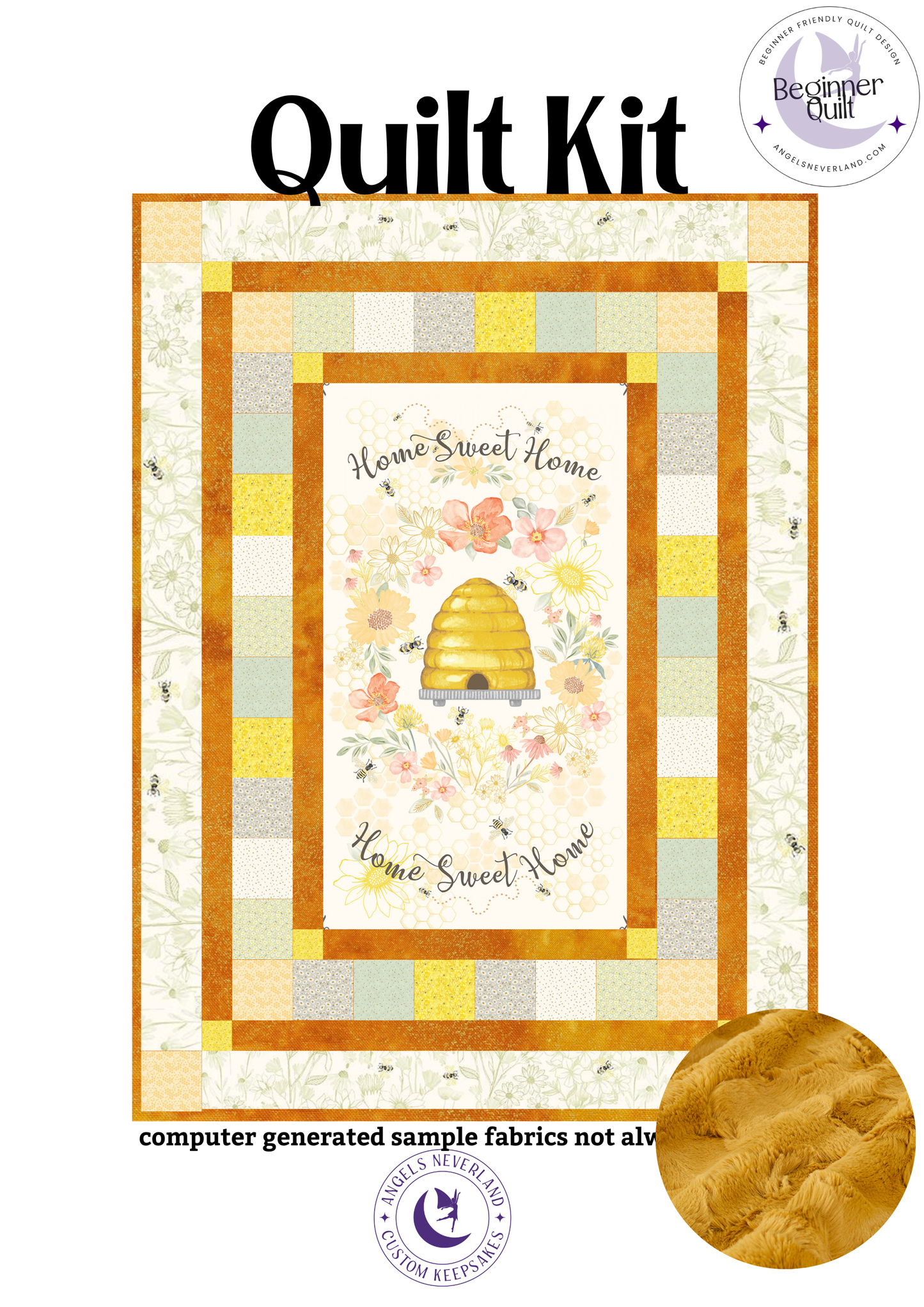 Home Sweet Home Floral Bee Hive DIY Panel Quilt with Picture This Pattern