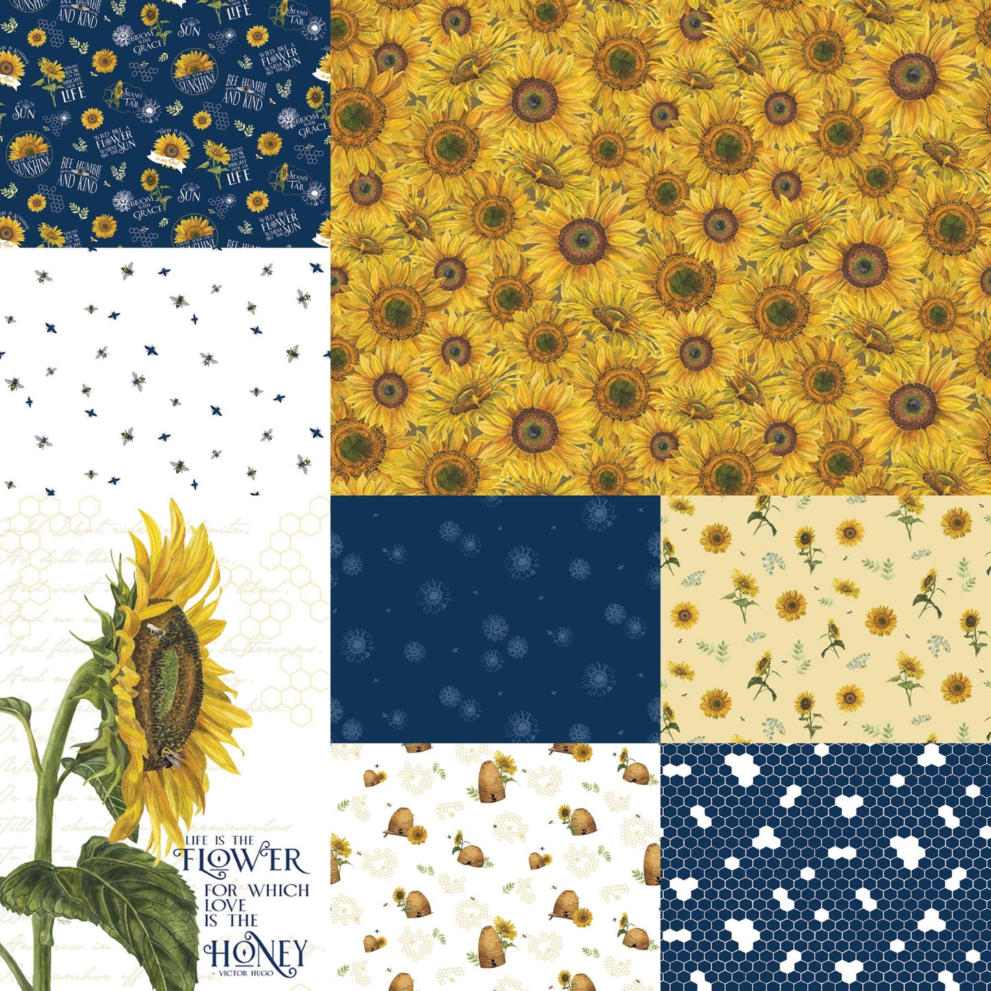 Honey Bees & Flowers Please - 8 Yard Bundle in Navy