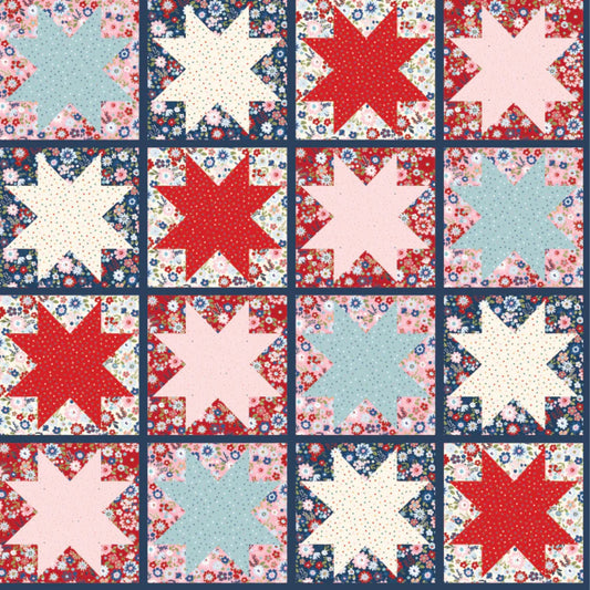 Hip Hip Hooray Liberty Star Quilt Multi Cheater Print Cotton Fabric by the Yard