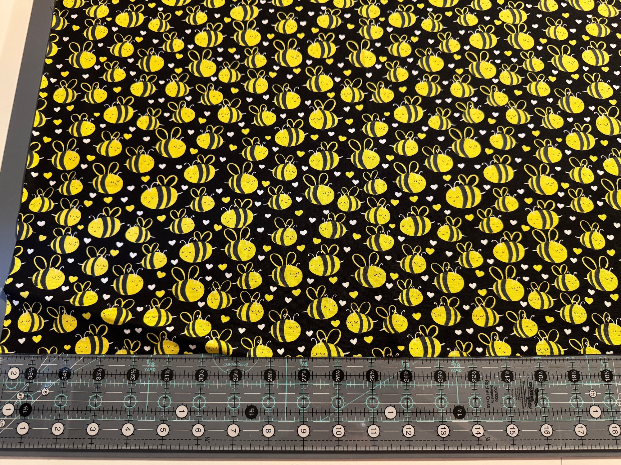 What's the Buzz Black Cute Plump Bees Fabric by the yard