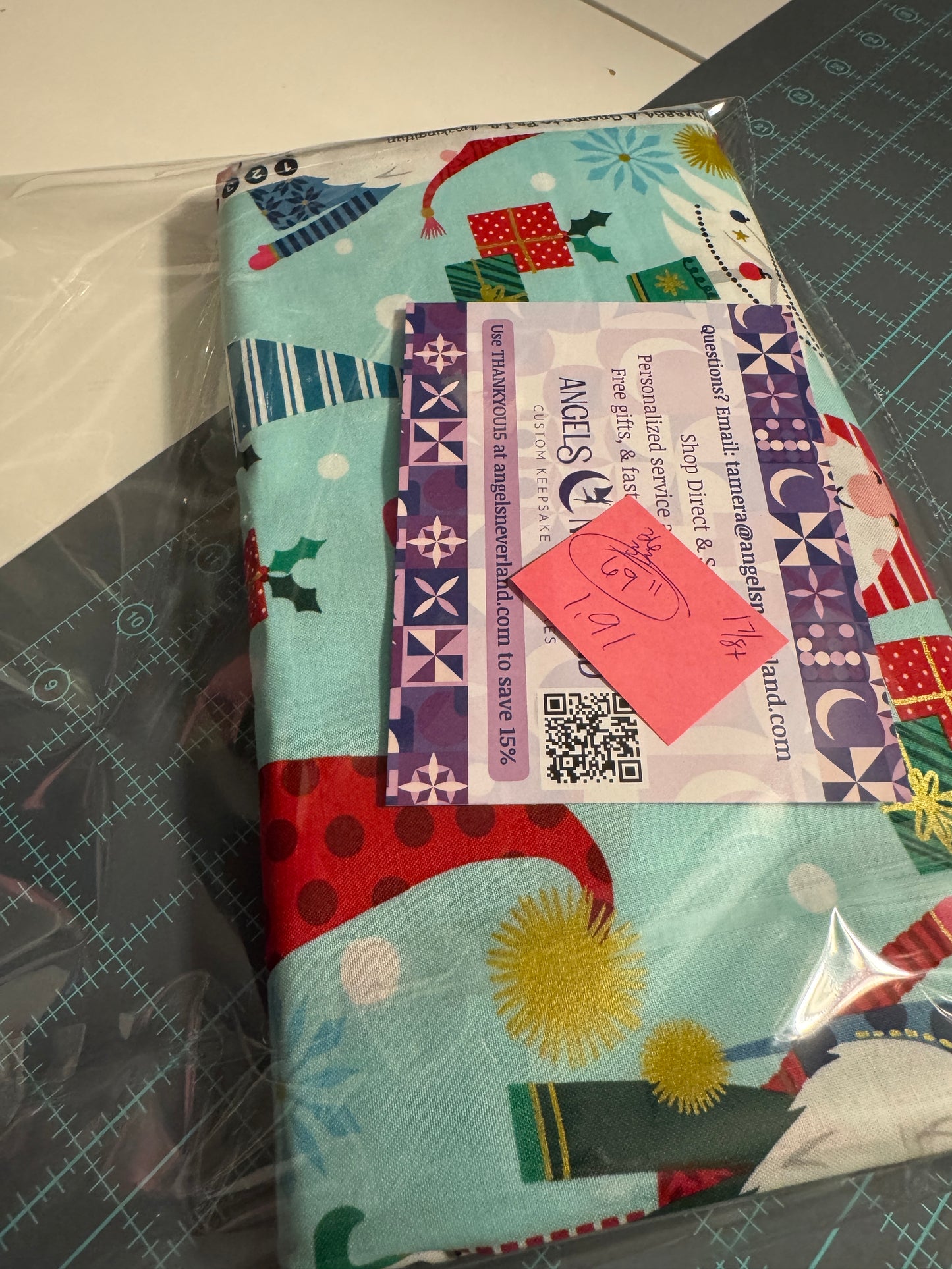 Gnome Cotton Fabric by the yard - Large Remnants - A Gnome to Fa La Collection Aqua Gnomes