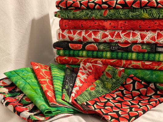 Watermelon Party Gnome Cotton Quilting Fabric Bundle 9 FQs