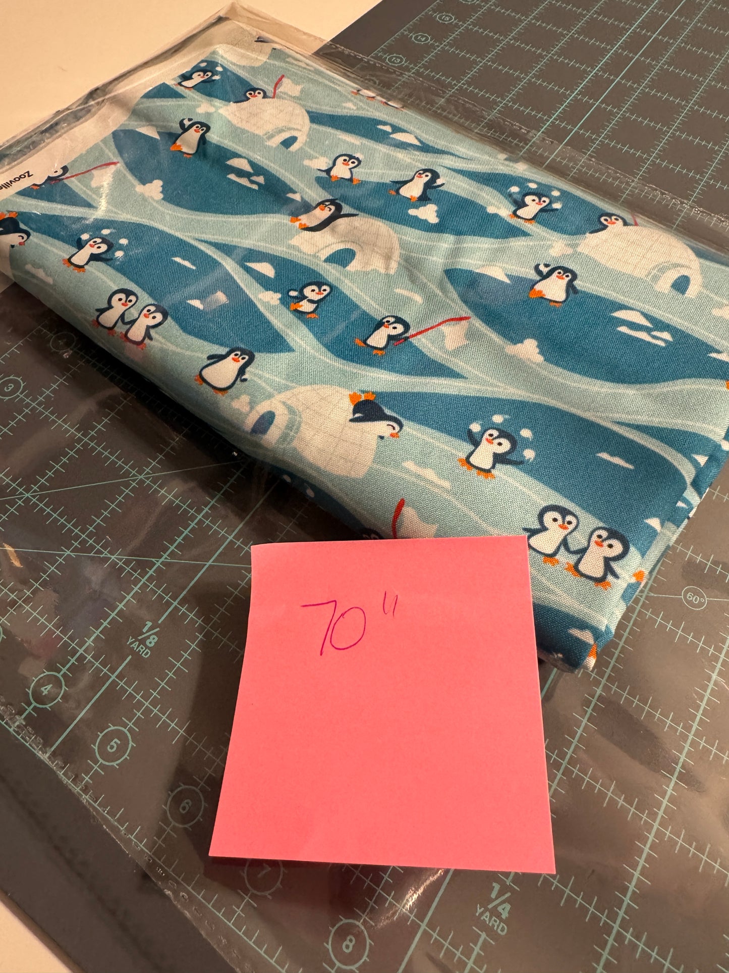 Christmas Fabric | Zooville Penguin & Igloo Scene Blue Cotton Quilting Fabric | Freckle + Lollie