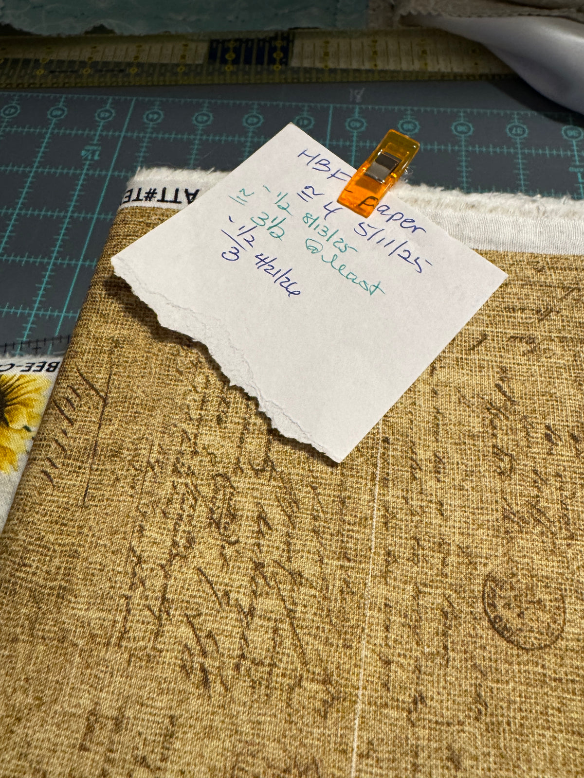 Handwriting Text on Woven Texture Cotton Quilting Fabric, Honey Bee Farm