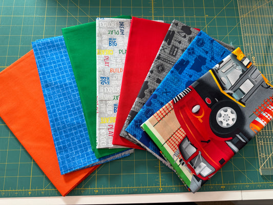 Building Dreams Construction Fabric by Wilmington Prints with Construction Zone Panel FQs, 1/2 yard, or 1 yard fabric bundle