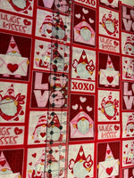 Gnomie Love Henry Glass Fabric bundle, Gnome Fabric Panel and 9 fabrics, Gnome Valentine's Day Fabric