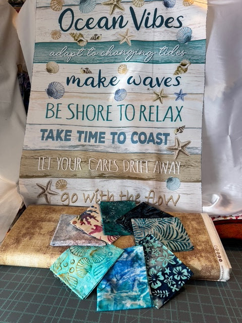 Toes in the Sand Quilt Fabric Bundle with Ocean Vibes Panel – Fat Quarters + Blender Yardage (Angels Neverland Exclusive – Coastal Tide)