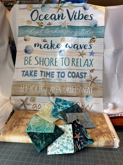Toes in the Sand Quilt Fabric Bundle with Ocean Vibes Panel – Fat Quarters + Blender Yardage (Angels Neverland Exclusive – Ocean Breeze)