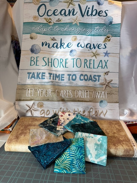 Toes in the Sand Quilt Fabric Bundle with Ocean Vibes Panel – Fat Quarters + Blender Yardage (Angels Neverland Exclusive – Seaside Drift)