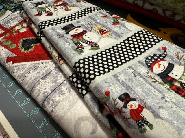 Snow Place Like Home Studio E Snowman FLANNEL Fabric Block Panel + Christmas Flannel by the Yard