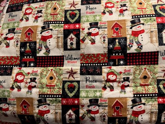 FLANNEL - Cheater Quilt Multi Snowman Patch, Snow Place Like Home - Christmas Snowman fabric,  24" Snowman Panel