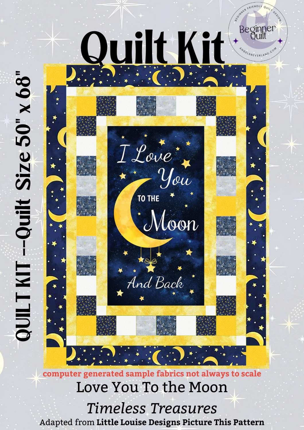 Love you to The Moon and Back with Celestial Fabrics Beginner Quilt Kit w/ Picture This Pattern