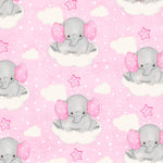 Pink & Grey Elephants on Clouds with Stars Comfy baby flannel fabric by the yard