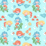 Mermaid & Turtle Print Comfy Flannel by the yard by Shelly Comiskey