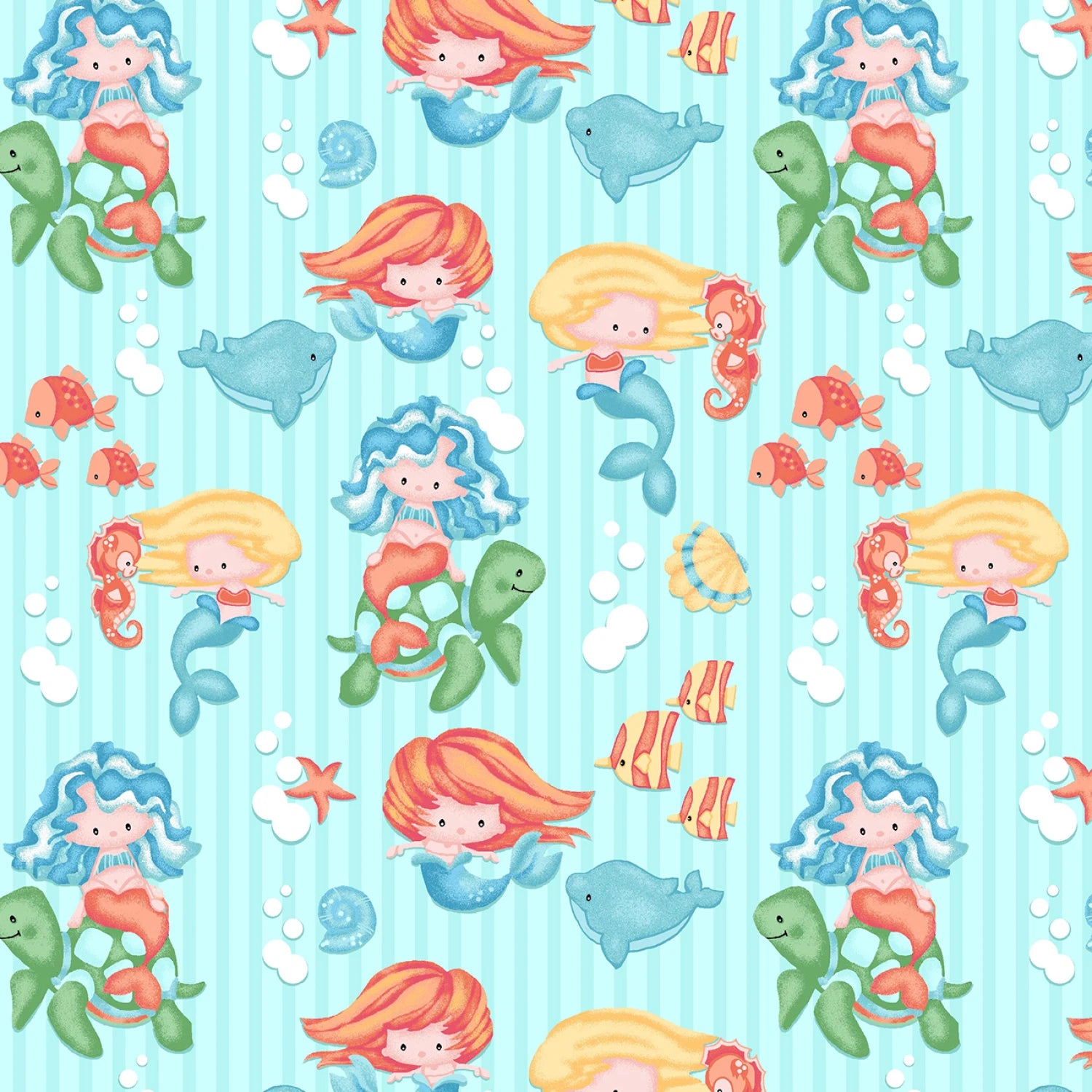 Mermaid & Turtle Print Comfy Flannel by the yard by Shelly Comiskey