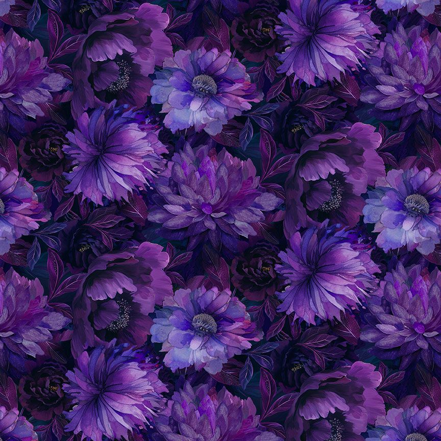 Dragonfly Mist Large Floral fabric by Timeless Treasures – violet and lilac watercolor blossoms