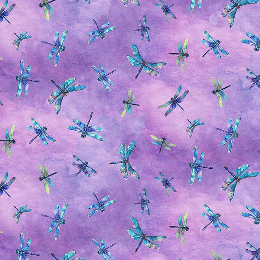 Dragonfly Mist – Flying Dragonflies on Lavender Fabric | Timeless Treasures NATURE-CD3895