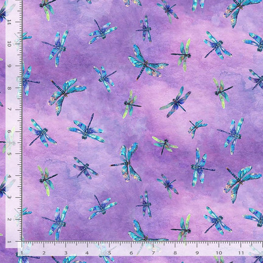 Dragonfly Mist – Flying Dragonflies on Lavender Fabric | Timeless Treasures NATURE-CD3895