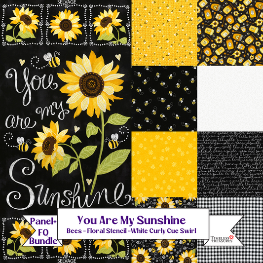 You are my Sunshine Cotton Fabric Fat Quarter Bundle Includes 8 FQs and Sunflower Chalkboard Panel
