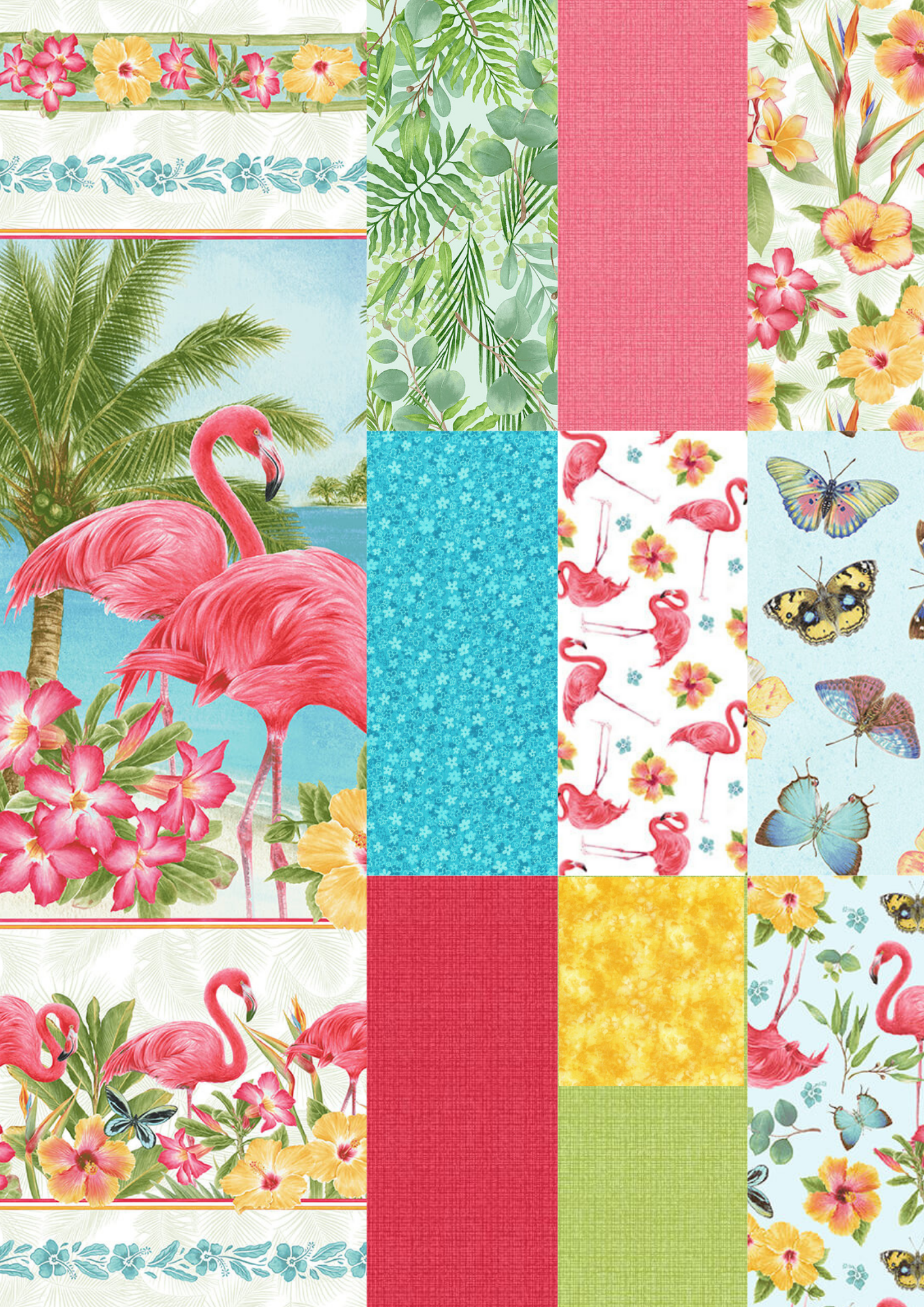 Pink Paradise Flamingo - ON KEY Tropical Floral Beginner Quilt Kit