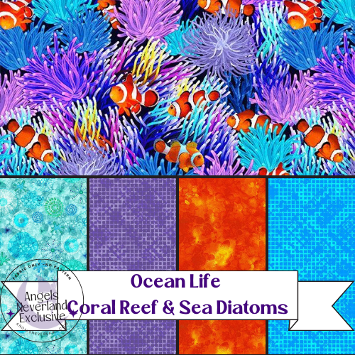 Ocean Life FQs Bundle - Coral Reef and Sea Diatoms Fabric