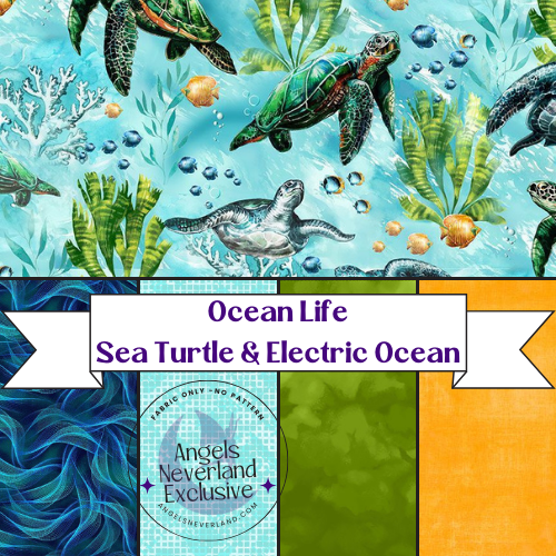 Ocean Life FQs Bundle - Sea Turtle and Electric Ocean Fabric