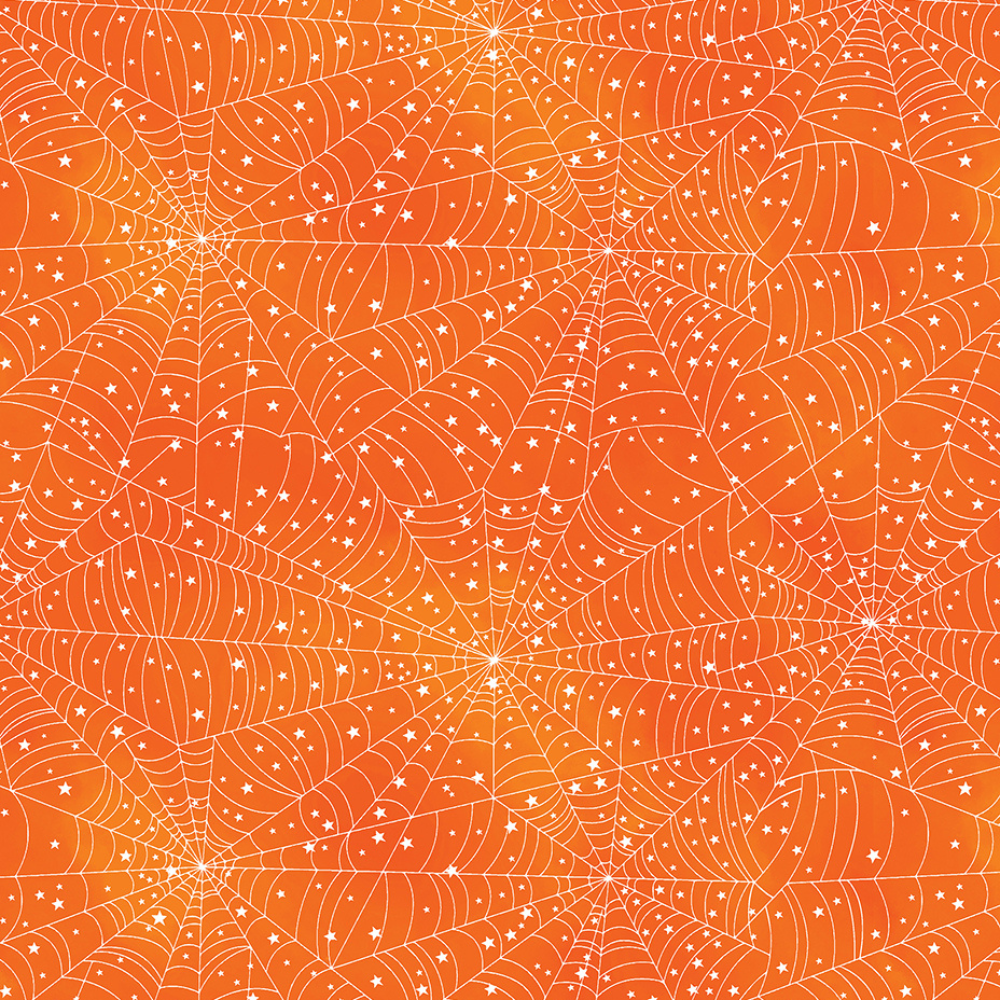Glowing Webs Orange Glow-O-Ween Halloween Cotton Fabric by the Yard
