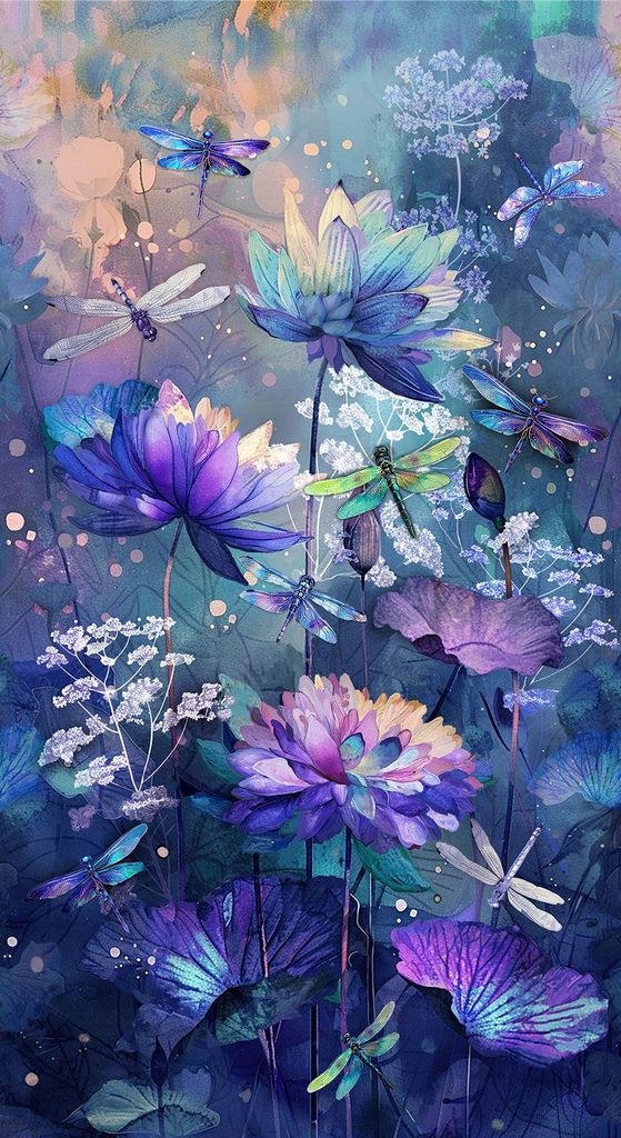 Dragonfly Mist Fabric Panel – Timeless Treasures (NATURE-CD3891-Multi)