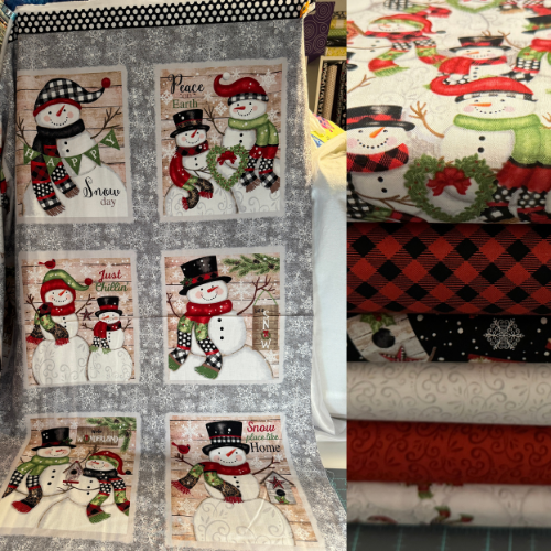 Snow Place Like Home Cotton Fabric REMNANT Bundle with Snowman Block Panel