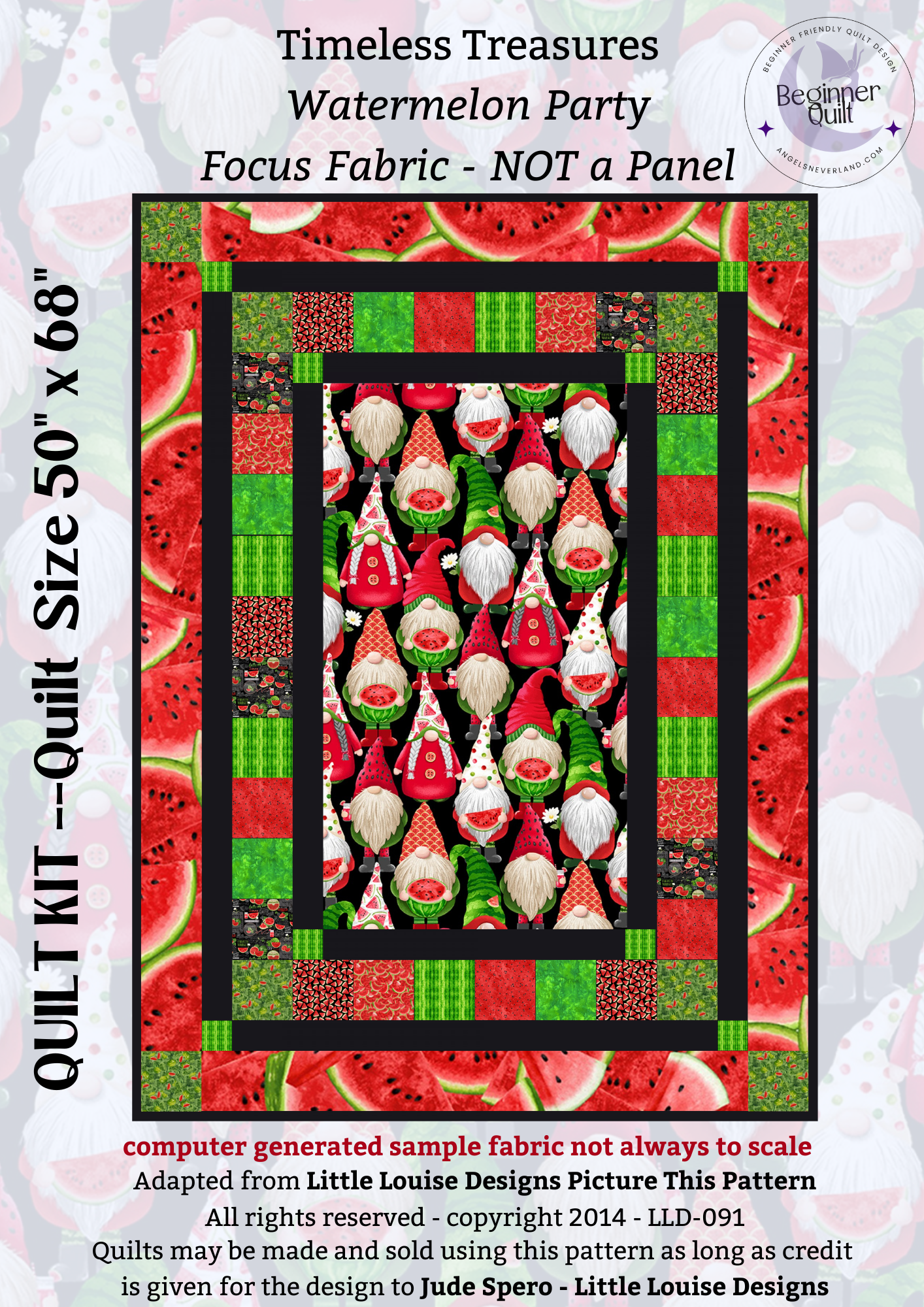 Beginner Gnome Quilt Kit Timeless Treasures Watermelon Party with Picture This Pattern