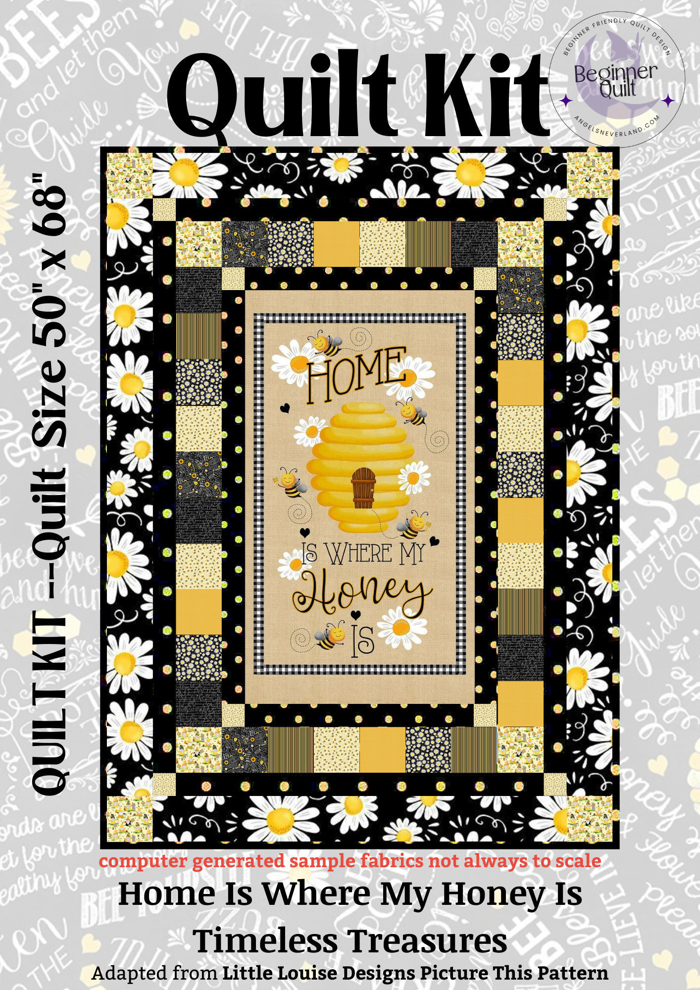 Beginner Bee Hive & Daisies Quilt Kit, Home Is Where My Honey Is DIY Panel Quilt with Picture This Pattern