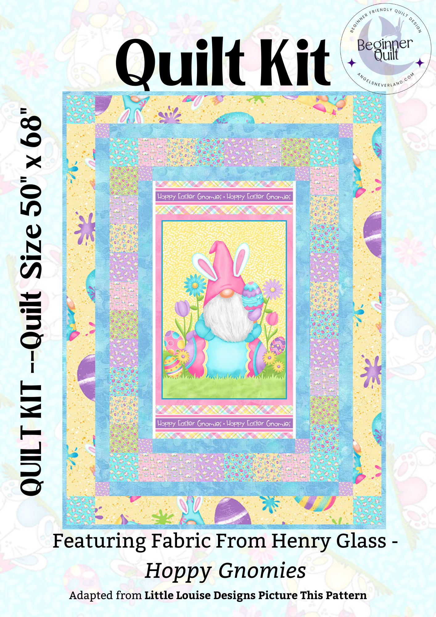 Happy Easter Gnomies Easy DIY Beginner QUILT KIT with Picture This Pattern