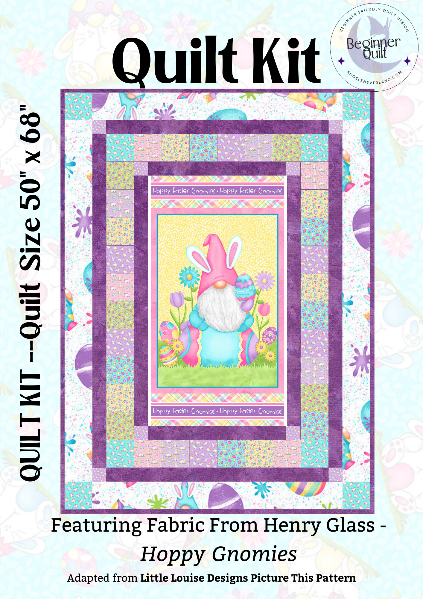 Happy Easter Gnomies Easy DIY Beginner QUILT KIT with Picture This Pattern