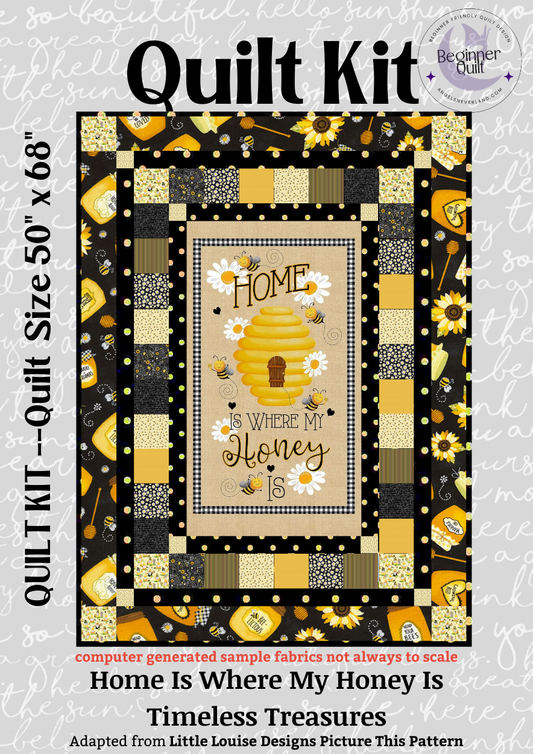 Beginner Bee Hive Quilt Kit Timeless Treasures Home Is Where My Honey Is DIY Panel Quilt with Picture This Pattern