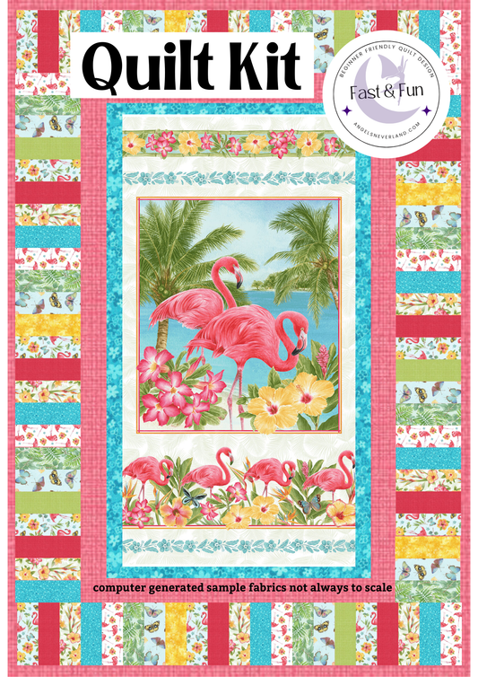 Pink Paradise Flamingo - ON KEY Tropical Floral Beginner Quilt Kit