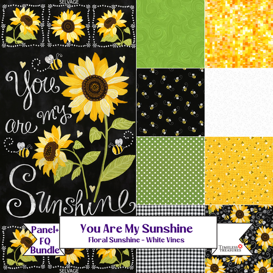 You are my Sunshine Fabric Fat Quarter Bundle with Sunflower Panel - BeeLoved Fabric