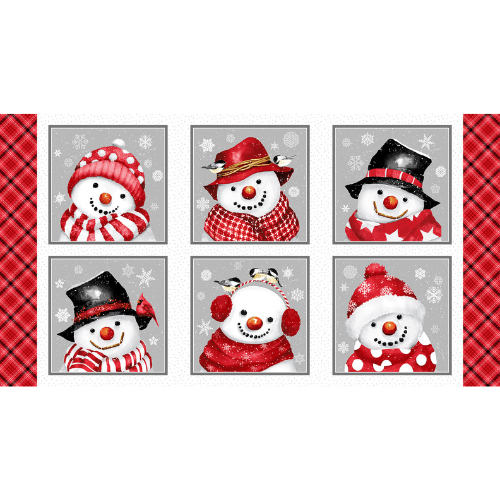Snow Crew - Red and Gray Snowmen Block Panel Only - Barb Tourtillotte