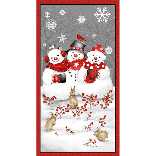 Snow Crew - Red and Gray Snowmen Panel Only - Barb Tourtillotte